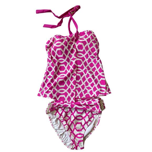TARA GRINNA Women's Swim suit/Tankini size 34; 10; Pink & White - Picture 1 of 11